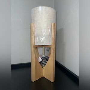 Anthony California Wood Cross Base Table Lamp Linen Shade NIB Mid Century Mod